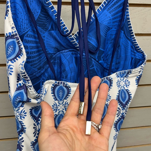 Cabana Life Blue and White Floral reversible Swimsuit - Picture 7 of 8